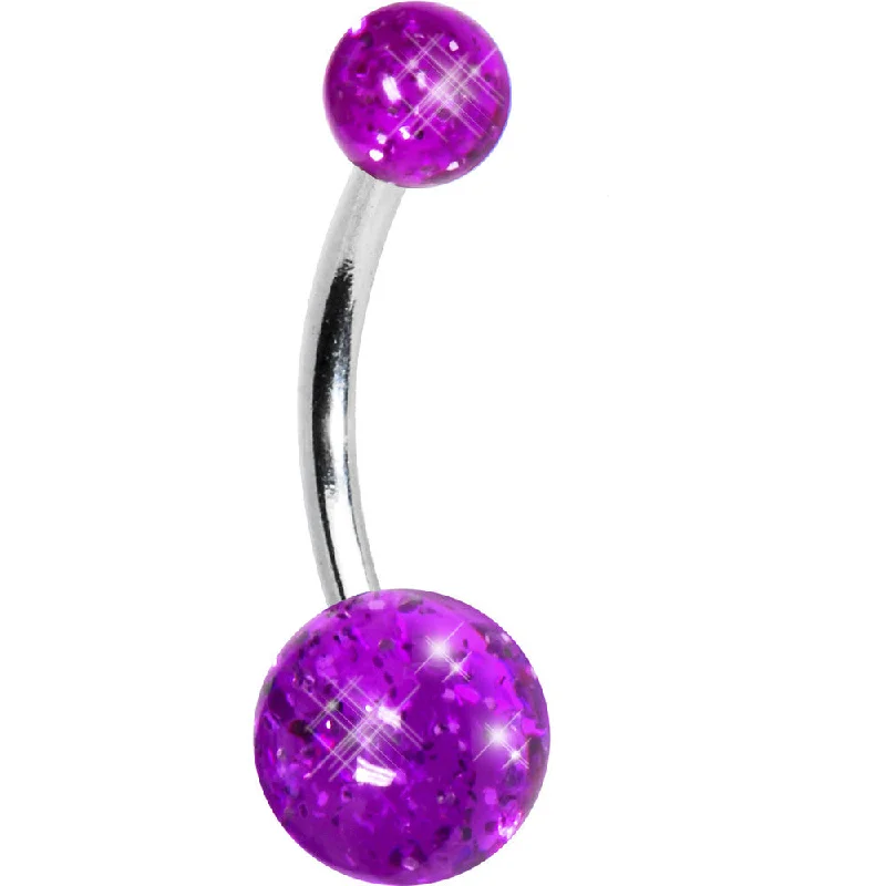 Trendy Belly Rings with Colorful Accents -Grape ICE Glitter Banana Belly Ring