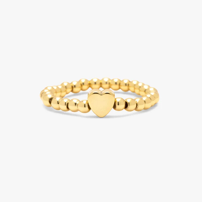 Chic Women's Rings for Fashion-Forward Looks-Gold Heart Bead Stretch Ring