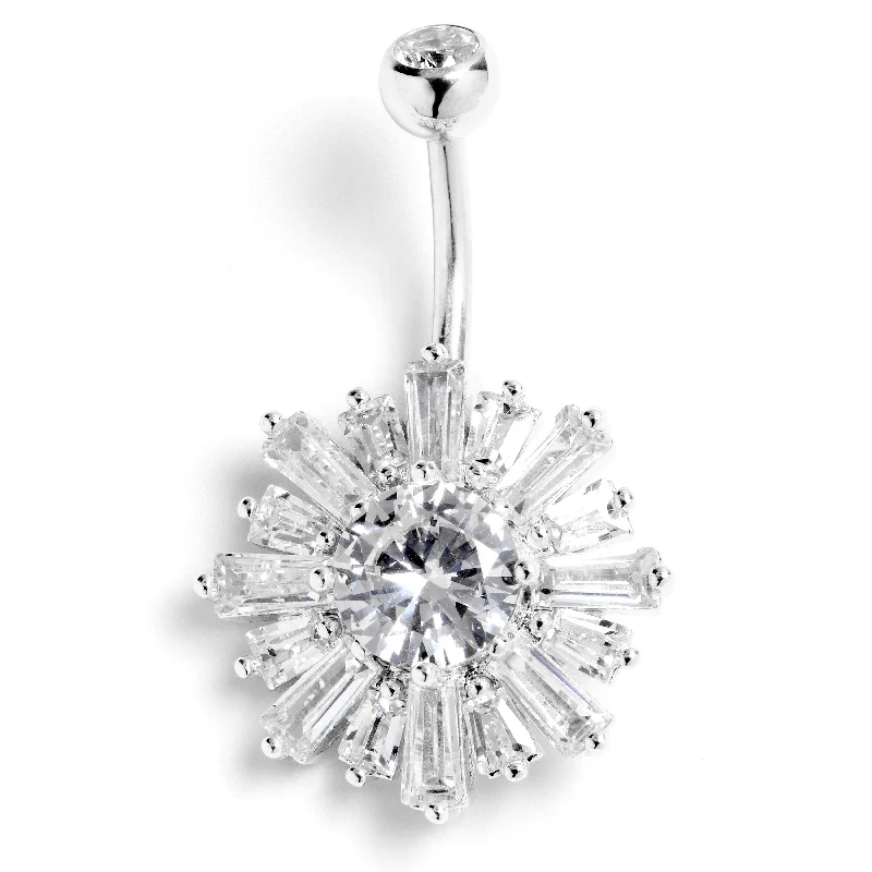 Unique Belly Rings with Creative Designs -Clear CZ Gem Sunny Burst Belly Ring