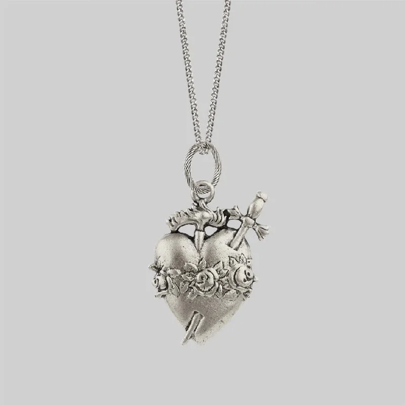 Shop Classic Women's Necklaces & Pendants with a Modern Twist-INFERNO. Sacred Heart Necklace - Silver Shop Classic Women's Necklaces & Pendants with a Modern Twist-INFERNO. Sacred Heart Necklace - Silver