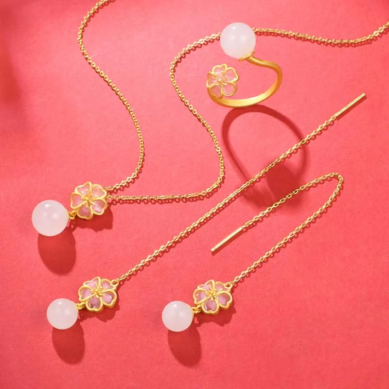 Women's Earrings – Elegant Designs for Every Personality--Buddha Stones 925 Sterling Silver Natural Hetian White Jade Cherry Blossom Sakura Luck Necklace Pendant Ring Earrings Set Women's Earrings – Elegant Designs for Every Personality--Buddha Stones 925 Sterling Silver Natural Hetian White Jade Cherry Blossom Sakura Luck Necklace Pendant Ring Earrings Set