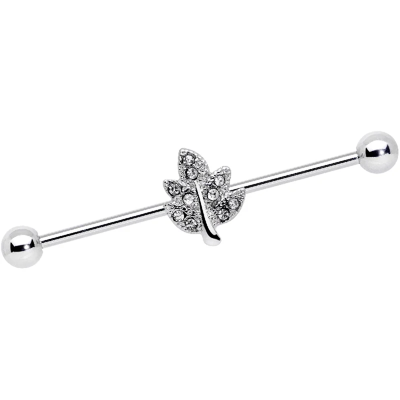 Women's Earrings – Elegant Designs for Every Personality--14 Gauge Clear Gem Maple Leaf Industrial Barbell 38mm