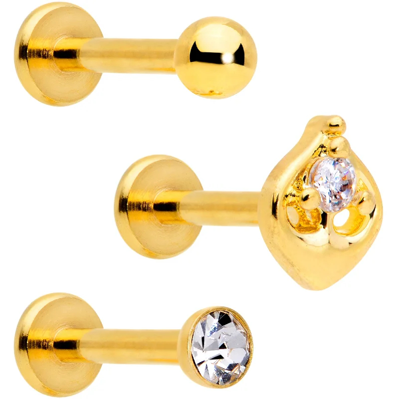 Timeless Lip Rings for All Occasions16 Gauge 5/16 Clear Gem Gold Tone Internally Threaded Labret Set