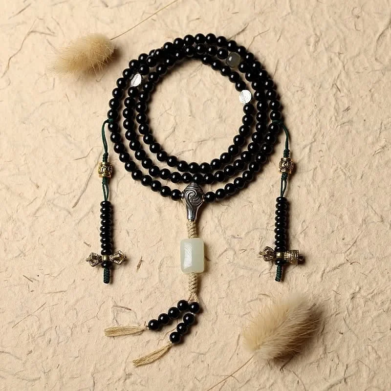 Men's Bracelets with Nautical Design-Buddha Stones Tibetan Black Onyx Hetian Jade 108 Mala Beads Fortune Bracelet Men's Bracelets with Nautical Design-Buddha Stones Tibetan Black Onyx Hetian Jade 108 Mala Beads Fortune Bracelet