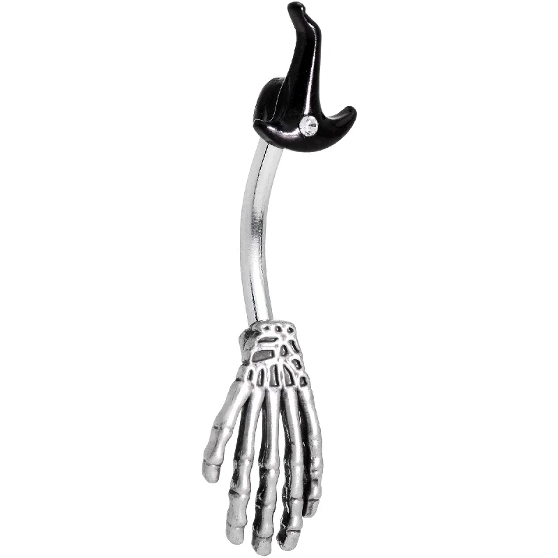 Belly Rings with Vibrant Gems for Bold Style -Clear Gem Halloween Witch Hat Skeleton Hand Double Mount Belly Ring Belly Rings with Vibrant Gems for Bold Style -Clear Gem Halloween Witch Hat Skeleton Hand Double Mount Belly Ring