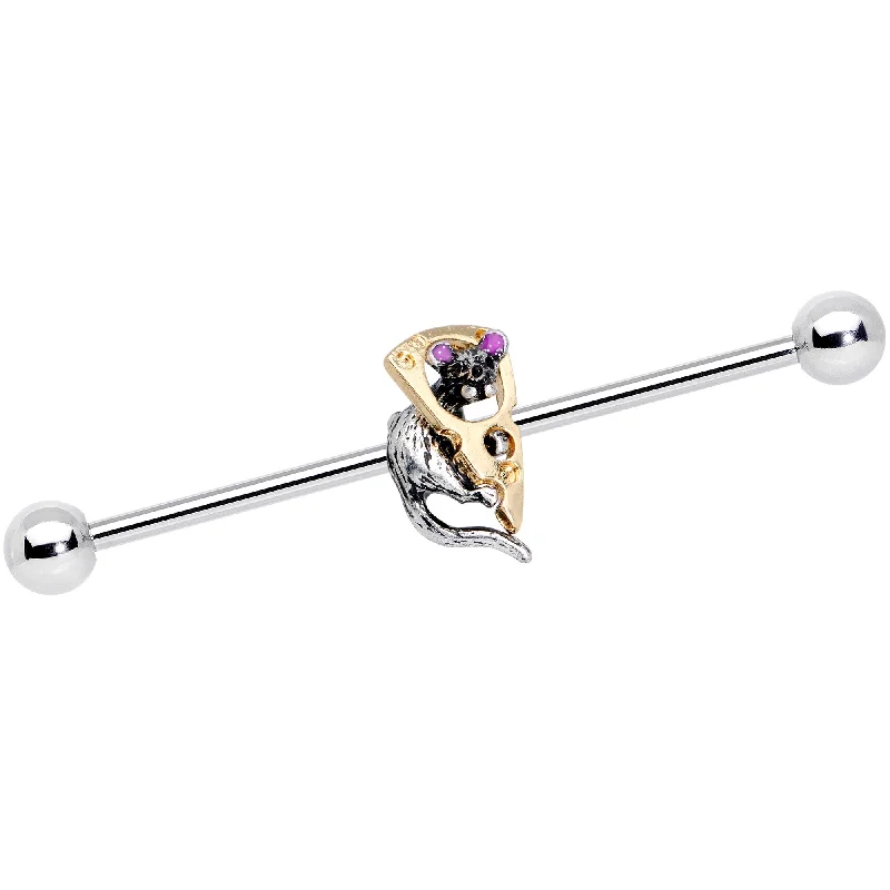 Women's Earrings – Elegant Designs for Every Personality--14 Gauge Mouse Gets Cheese Industrial Barbell 38mm