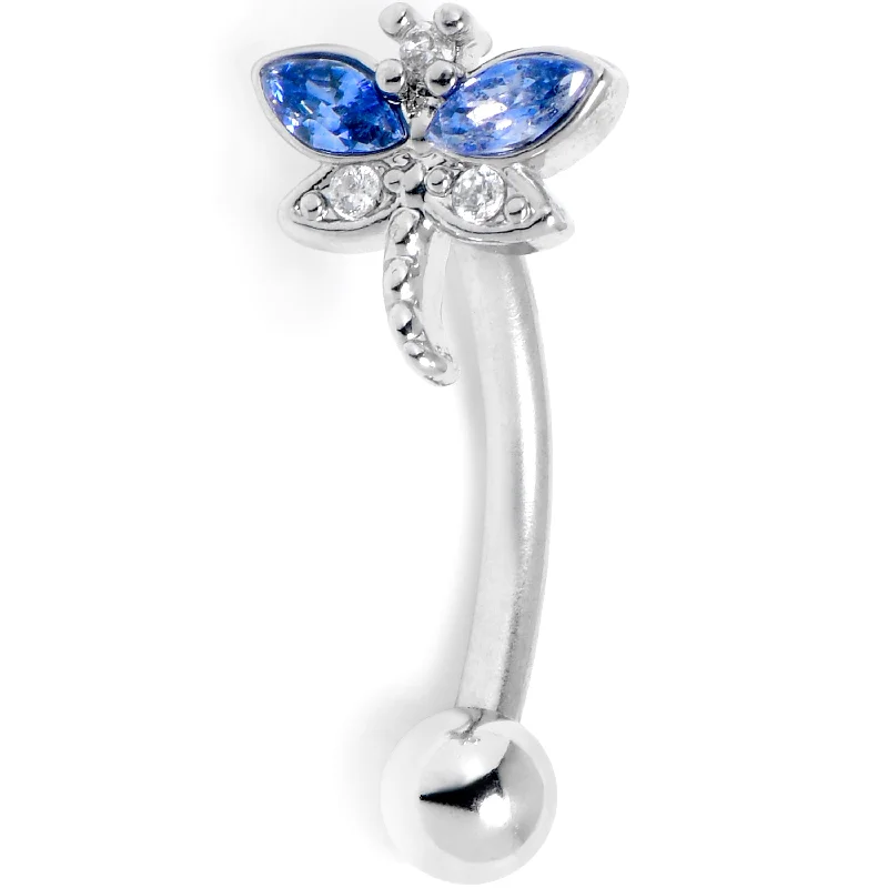 Women's Earrings – Elegant Designs for Every Personality--16 Gauge 5/16 Clear Blue Gem Dragonfly Style Curved Eyebrow Ring