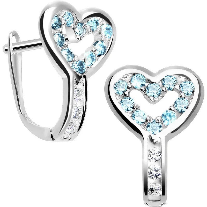 Women's Earrings – Elegant Designs for Every Personality--Sterling Silver Heart CZ March Birthstone Youth Leverback Earrings