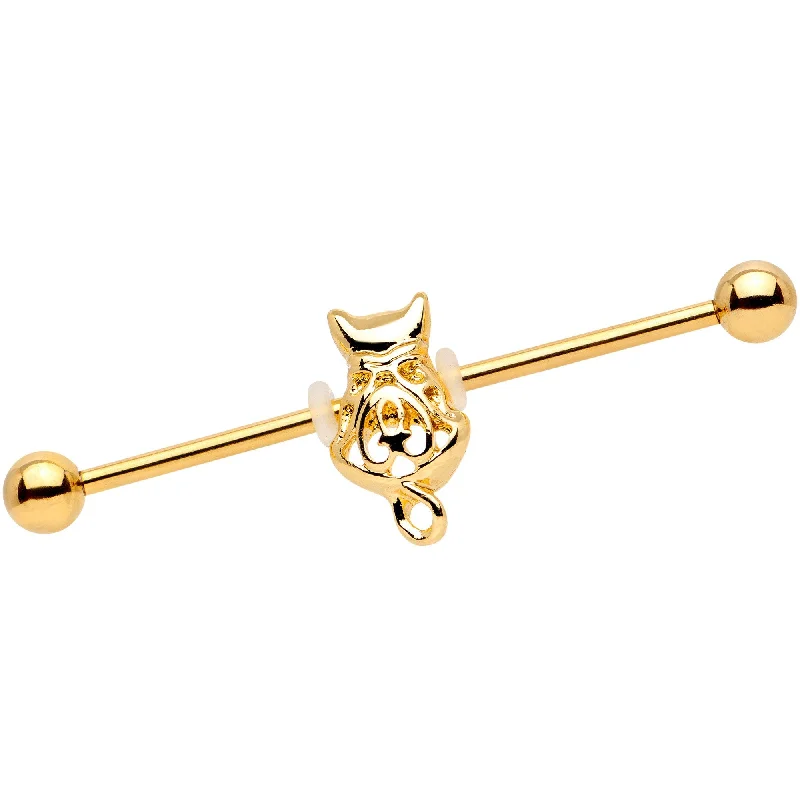 Women's Earrings – Elegant Designs for Every Personality--Gold Tone Anodized Luck Be A Kitty Cat Tonight Industrial Barbell 38mm Women's Earrings – Elegant Designs for Every Personality--Gold Tone Anodized Luck Be A Kitty Cat Tonight Industrial Barbell 38mm
