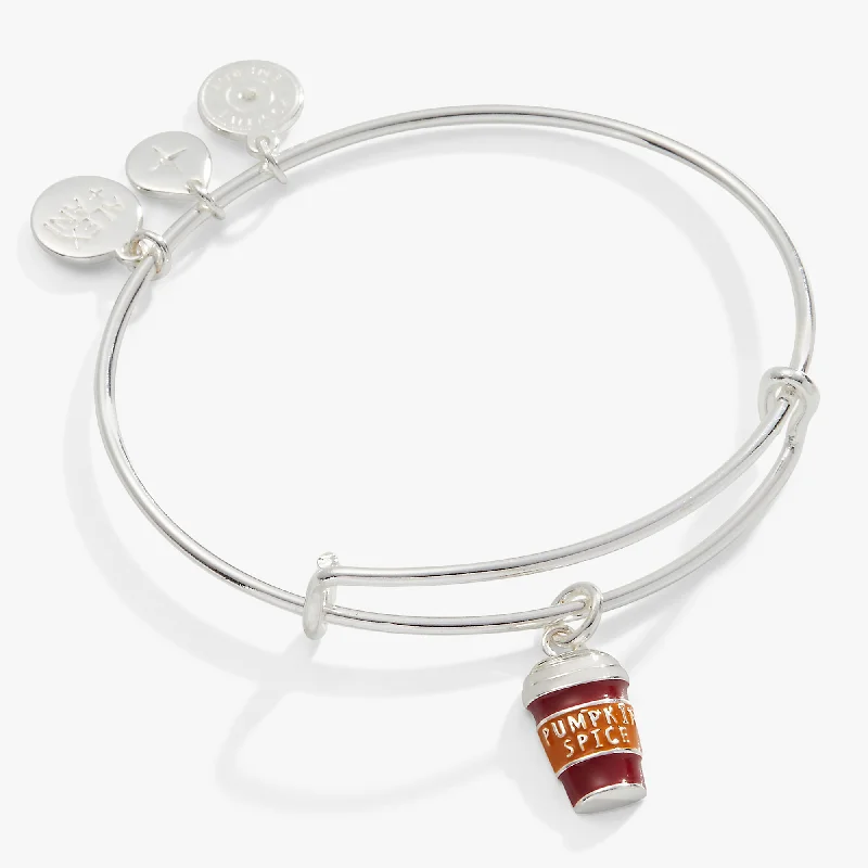 Custom Engraved Bangles for Women-Pumpkin Spice Cup Charm Bangle
