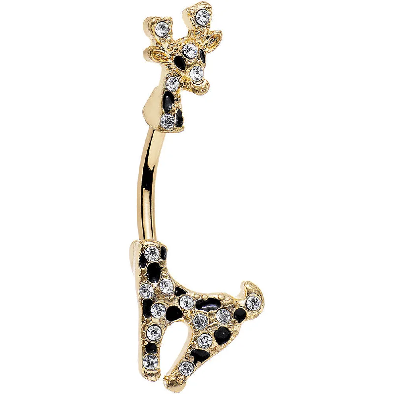Classic Belly Rings with Sleek Design -Clear Gem Gold PVD Black Spots Giraffe Double Mount Belly Ring Classic Belly Rings with Sleek Design -Clear Gem Gold PVD Black Spots Giraffe Double Mount Belly Ring