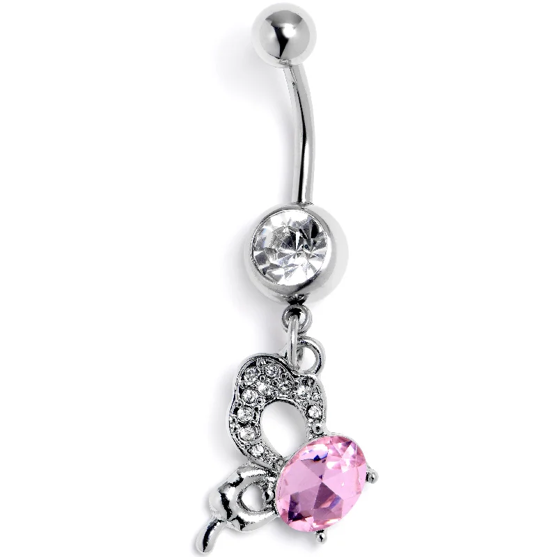 Elegant Belly Rings for Sophisticated Style -Clear Pink CZ Gem Abstract Style Butterfly Dangle Belly Ring Elegant Belly Rings for Sophisticated Style -Clear Pink CZ Gem Abstract Style Butterfly Dangle Belly Ring
