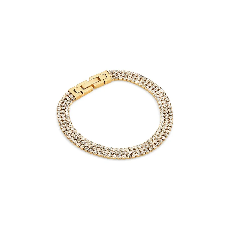 Customizable Bangles for Women-Trinity Crystal Tennis Chain Bracelet (Gold)