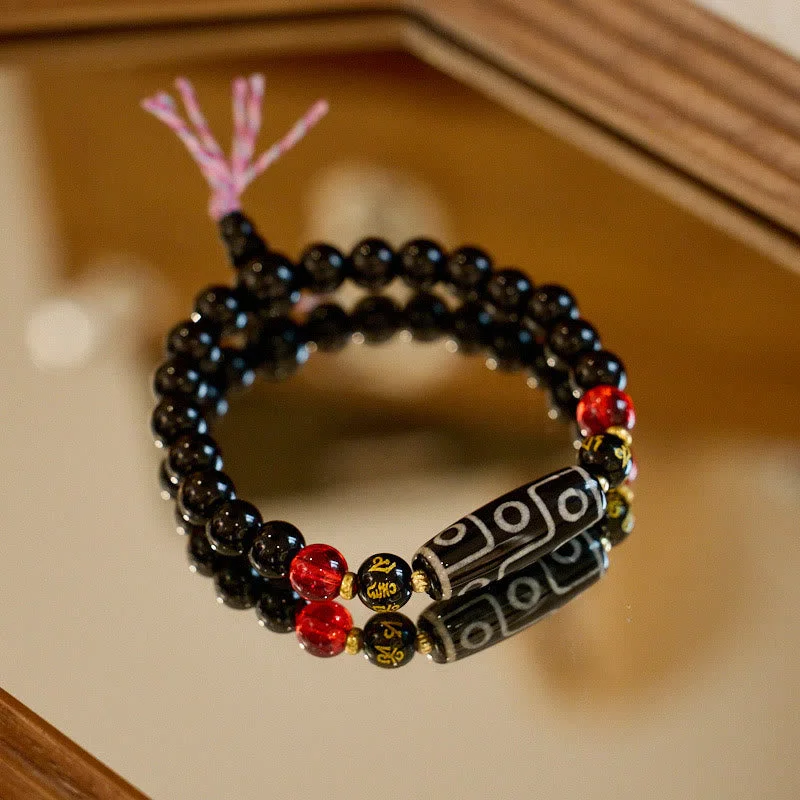Fashionable Beaded Bracelets for Men-Buddha Stones Tibetan Nine-eye Dzi Bead Black Onyx Six True Words Wealth Protection Bracelet Fashionable Beaded Bracelets for Men-Buddha Stones Tibetan Nine-eye Dzi Bead Black Onyx Six True Words Wealth Protection Bracelet