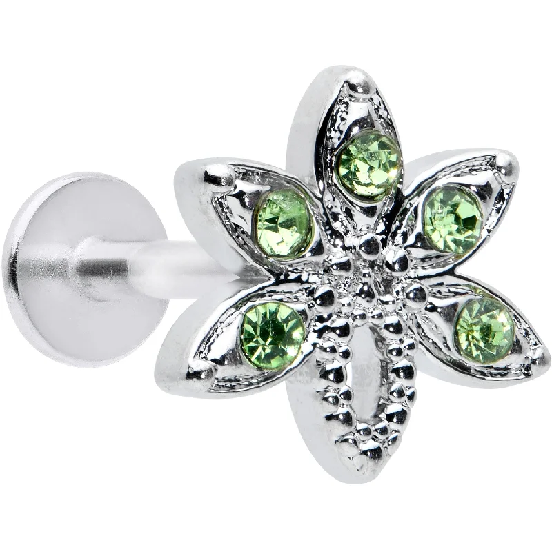Elegant Lip Rings for Special Occasions16 Gauge 5/16 Green Gem Textured Pot Leaf Labret Monroe Tragus