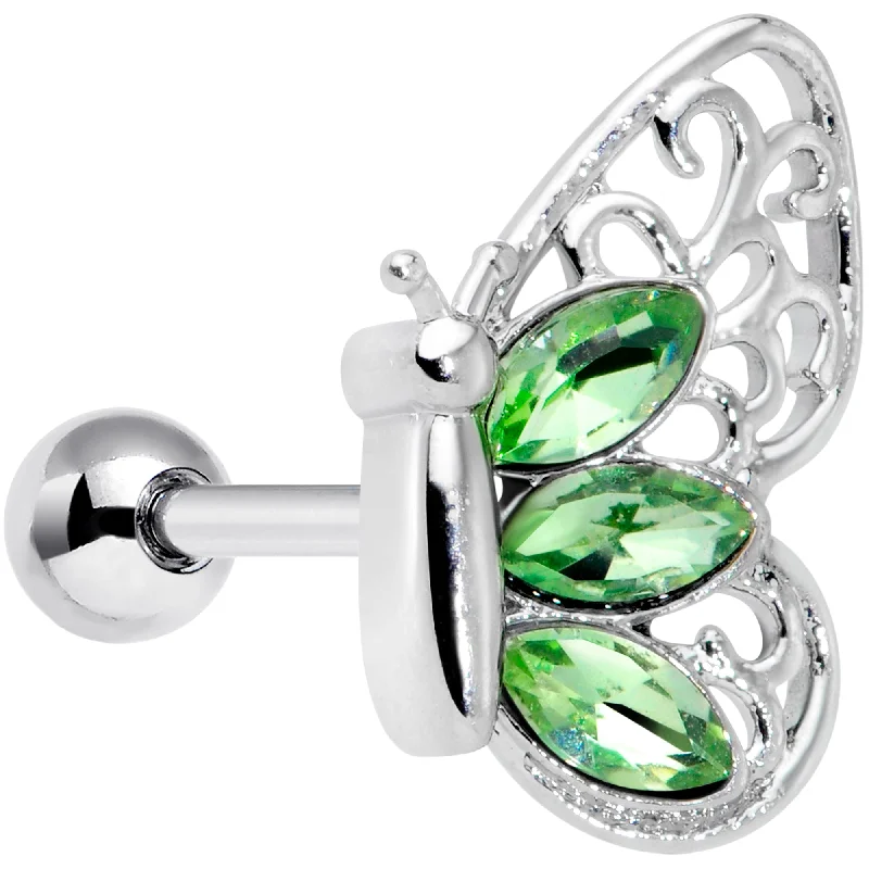 Women's Earrings – Elegant Designs for Every Personality--16 Gauge 1/4 Green Gem Lacy Butterfly Cartilage Tragus Earring Women's Earrings – Elegant Designs for Every Personality--16 Gauge 1/4 Green Gem Lacy Butterfly Cartilage Tragus Earring