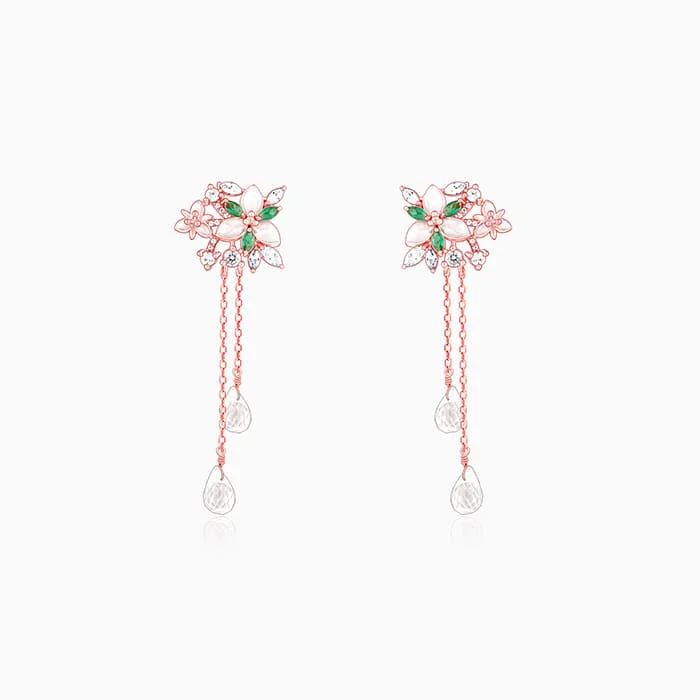 Women's Earrings – Elegant Designs for Every Personality--Rose Gold Terrific Trillium Danglers Women's Earrings – Elegant Designs for Every Personality--Rose Gold Terrific Trillium Danglers