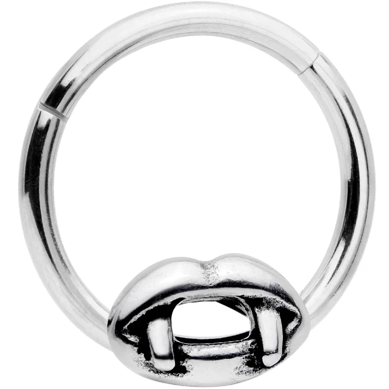 Silver Lip Rings for Classic Fashion16 Gauge 3/8 Halloween Vampires Kiss Fangs Hinged Segment Ring
