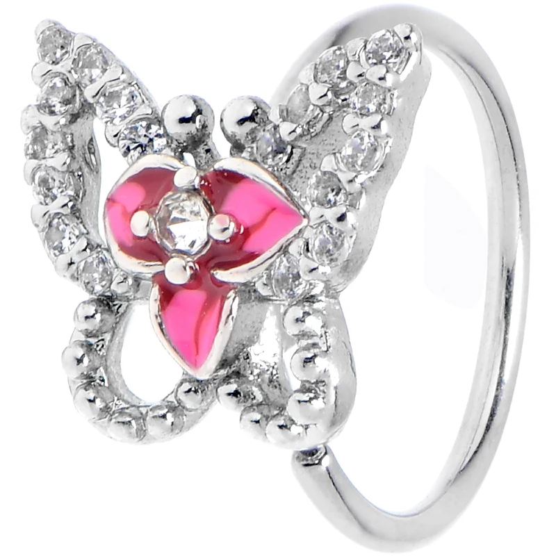 Colored Gemstone Nose Rings -20 Gauge 5/16 Clear Gem Fabulous Butterfly Pink Nose Hoop Colored Gemstone Nose Rings -20 Gauge 5/16 Clear Gem Fabulous Butterfly Pink Nose Hoop