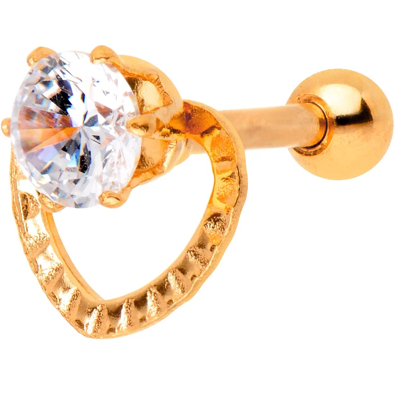 Women's Earrings – Elegant Designs for Every Personality--Clear CZ Gem Rose Gold Tone IP Valentine Heart Cartilage Tragus