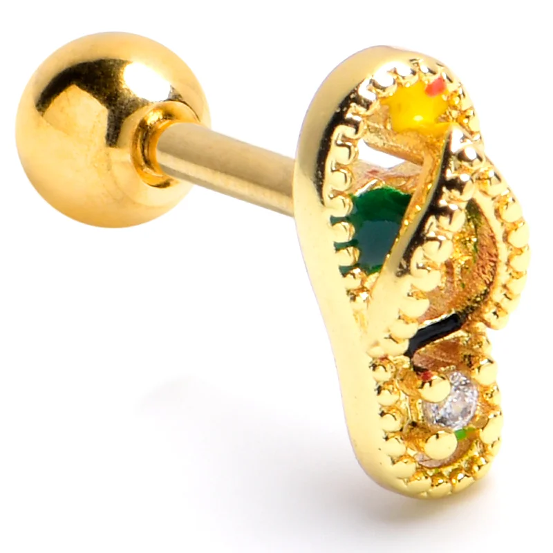 Women's Earrings – Elegant Designs for Every Personality--16 Gauge 1/4 Clear Gem Gold Tone Beach Sandal Cartilage Tragus Earring