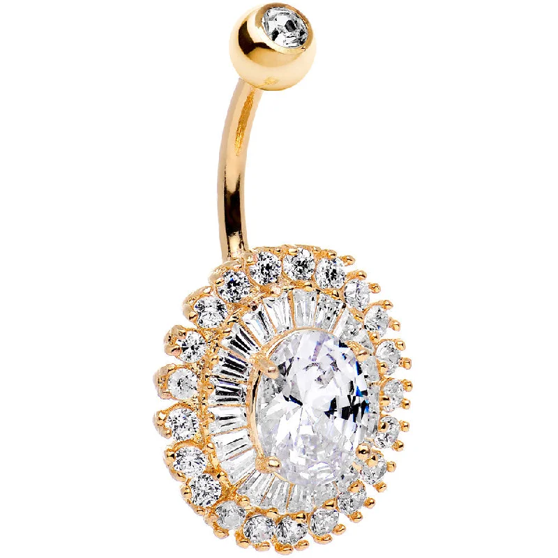 Stunning Belly Rings with Gemstone Details -Clear Cubic Zirconia 14kt Gold Plated Paved Dandelion Belly Ring Stunning Belly Rings with Gemstone Details -Clear Cubic Zirconia 14kt Gold Plated Paved Dandelion Belly Ring