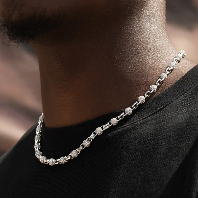 Exclusive Men's Necklaces & Pendants for the Modern Gentleman-Iced Ball Box Link Chain Exclusive Men's Necklaces & Pendants for the Modern Gentleman-Iced Ball Box Link Chain