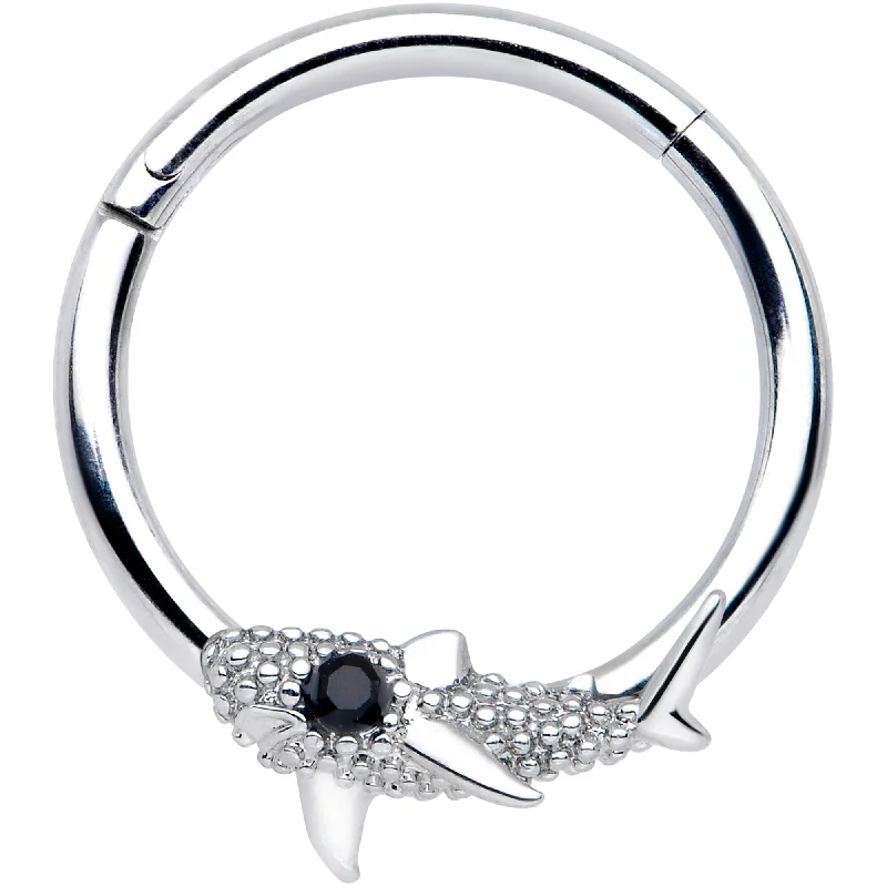 Trendy Nose Rings with Gold Shine -16 Gauge 3/8 Clear Black Gem Shark Septum Ring