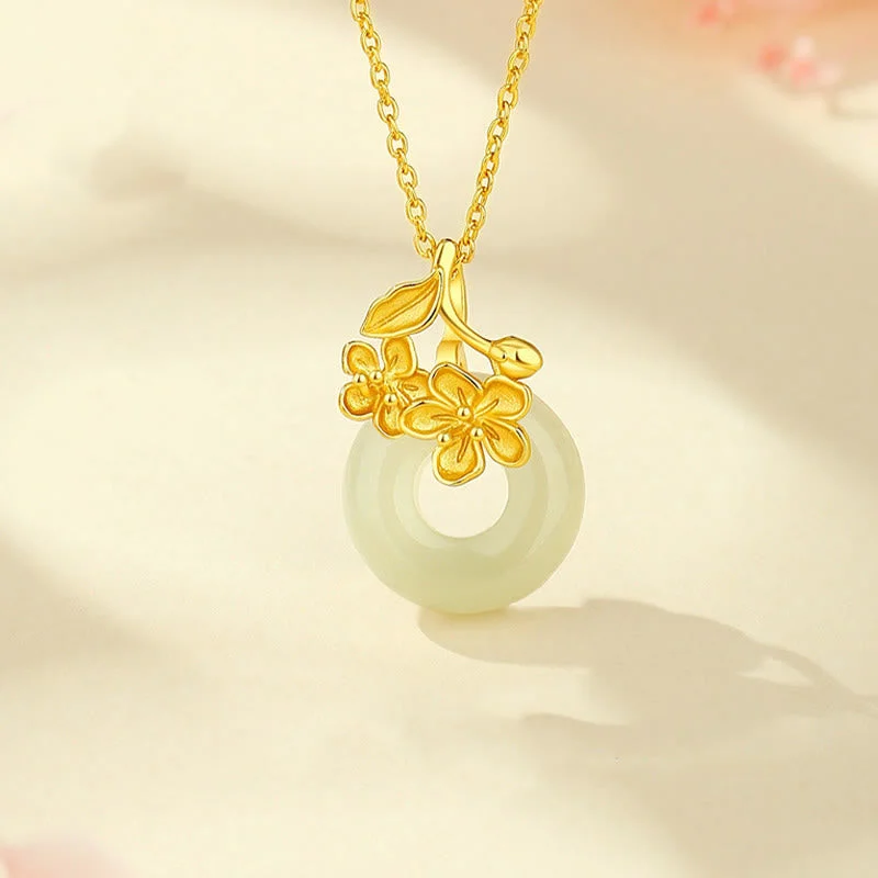 Shop Classic Women's Necklaces & Pendants with a Modern Twist-Buddha Stones Hetian Jade 999 Sterling Silver Peace Buckle Peach Blossom Necklace Pendant Shop Classic Women's Necklaces & Pendants with a Modern Twist-Buddha Stones Hetian Jade 999 Sterling Silver Peace Buckle Peach Blossom Necklace Pendant