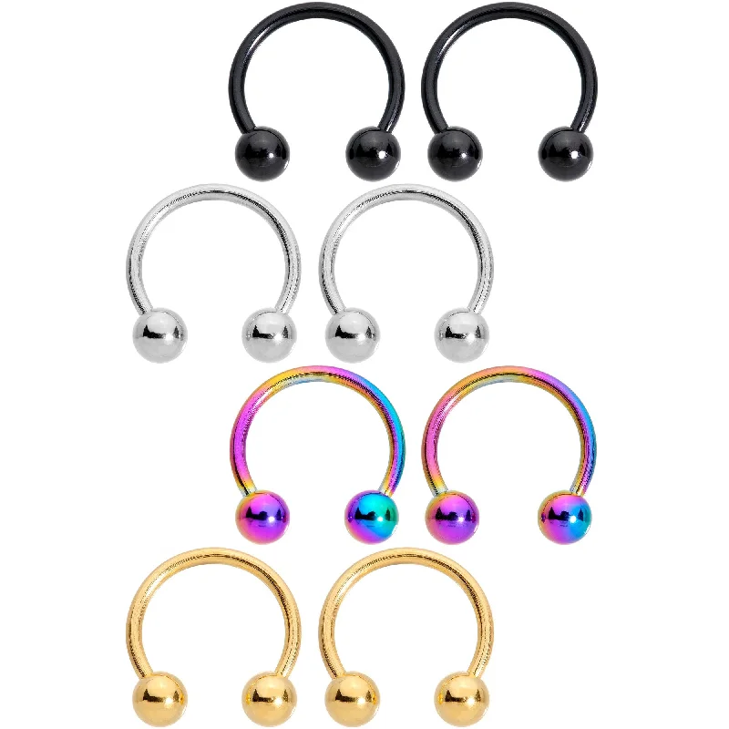 Bold and Colorful Lip Rings16 Gauge 3/8 Color Variety Horseshoe Curved Barbell Set of 8