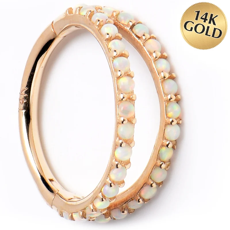 Nose Rings for Elegant Style -16 Gauge 3/8 Solid 14KT Yellow Gold Synthetic Opal Hinged Segment Ring Nose Rings for Elegant Style -16 Gauge 3/8 Solid 14KT Yellow Gold Synthetic Opal Hinged Segment Ring