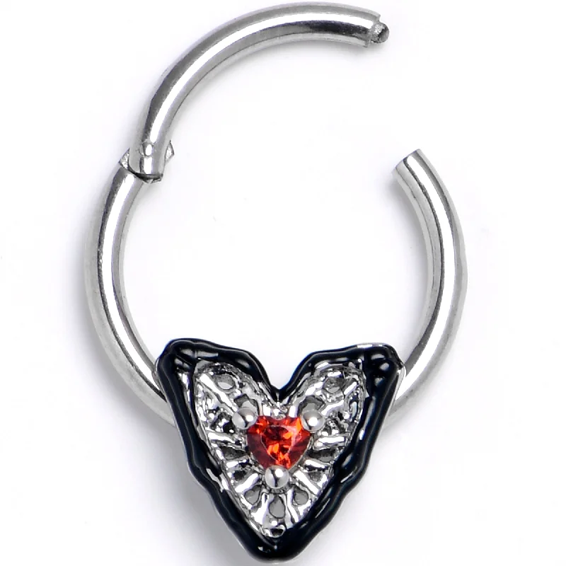 Nose Rings with Opals -16 Gauge 3/8 Red Gem Captured Heart Hinged Segment Ring