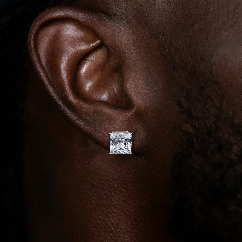 Shop Durable Men's Earrings for Everyday Wear-8mm Square Cut Diamond Stud Earrings in White Gold Shop Durable Men's Earrings for Everyday Wear-8mm Square Cut Diamond Stud Earrings in White Gold