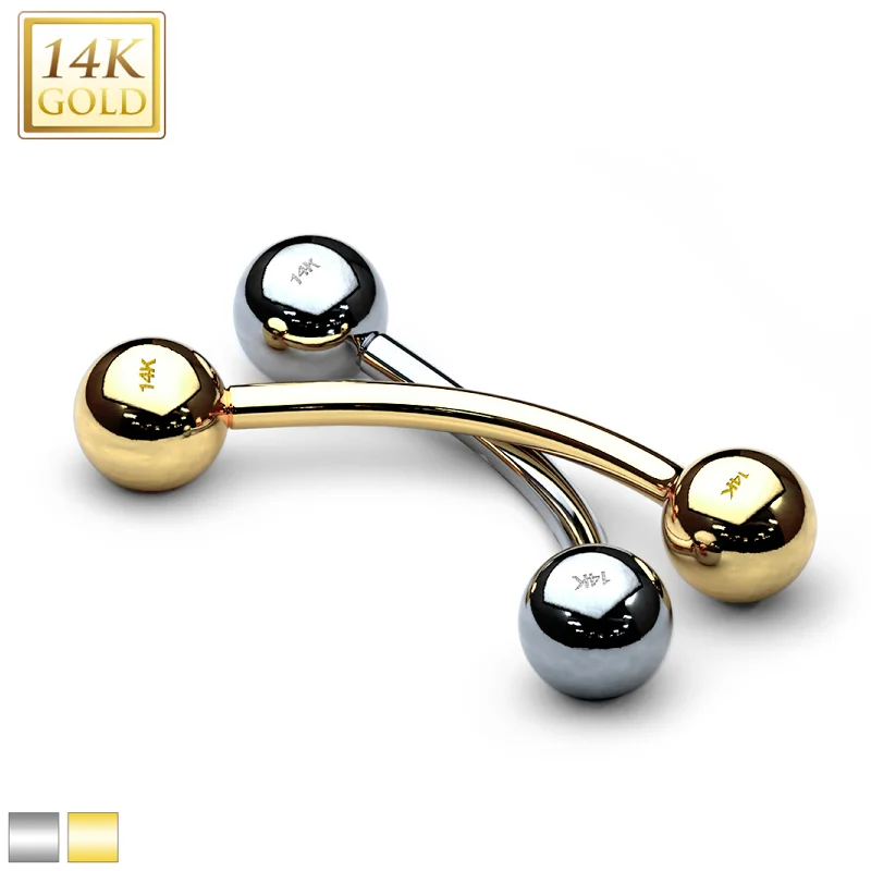 Comfortable Belly Rings with Chic Design -14kt Solid Gold 14 Gauge Curved Barbell with 4mm Balls Comfortable Belly Rings with Chic Design -14kt Solid Gold 14 Gauge Curved Barbell with 4mm Balls