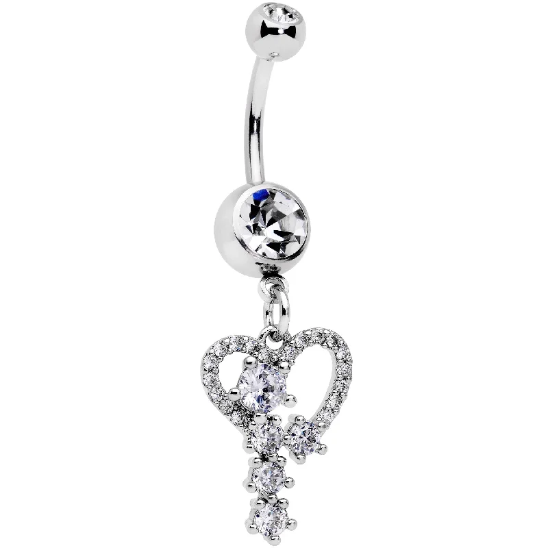Designer Belly Rings for Personalized Style -Clear CZ Gem Heart of a Star Dangle Belly Ring Designer Belly Rings for Personalized Style -Clear CZ Gem Heart of a Star Dangle Belly Ring
