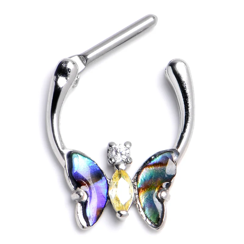 Women's Earrings – Elegant Designs for Every Personality--16 Gauge 5/16 Yellow Clear Gem Dark Butterfly Cartilage Clicker