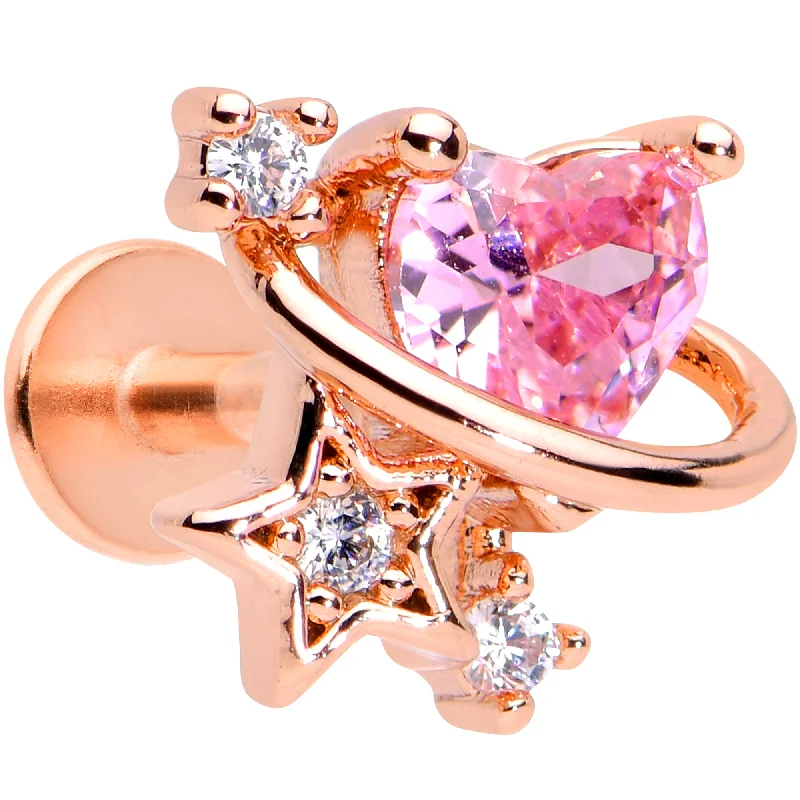 Fashionable Lip Rings for Casual Fashion16 Gauge 5/16 Pink Gem Rose Gold Hue Star Heart Labret Monroe Tragus Fashionable Lip Rings for Casual Fashion16 Gauge 5/16 Pink Gem Rose Gold Hue Star Heart Labret Monroe Tragus