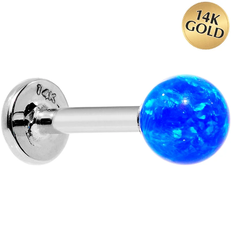 Stylish and Durable Lip Rings14kt White Gold 5mm Blue Synthetic Opal Labret Monroe 14 Gauge 5/16 Stylish and Durable Lip Rings14kt White Gold 5mm Blue Synthetic Opal Labret Monroe 14 Gauge 5/16