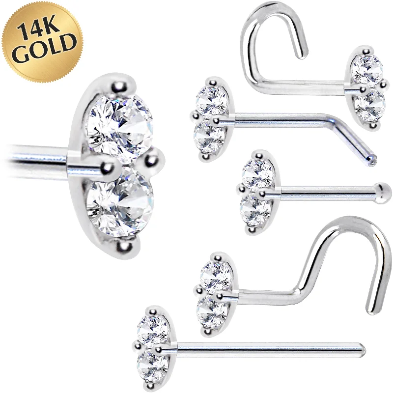 Stylish Nose Rings for Pierced Ears -14kt White Gold Clear 1.5mm CZ Marquise Nose Ring Stylish Nose Rings for Pierced Ears -14kt White Gold Clear 1.5mm CZ Marquise Nose Ring