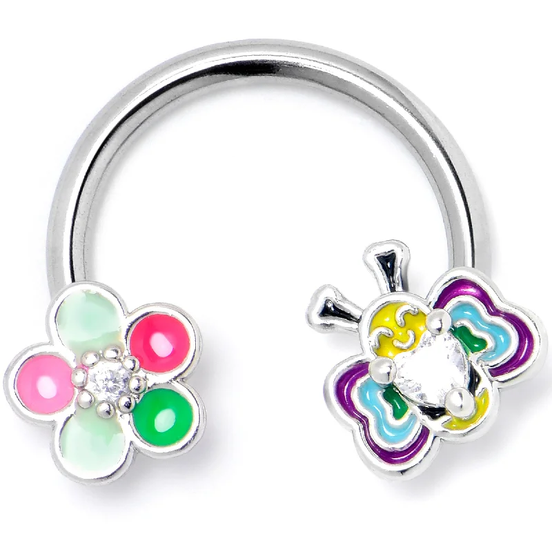 Elegant and Affordable Nose Rings -16 Gauge 3/8 Clear CZ Gem Butterfly Love Bug Horseshoe Circular Barbell