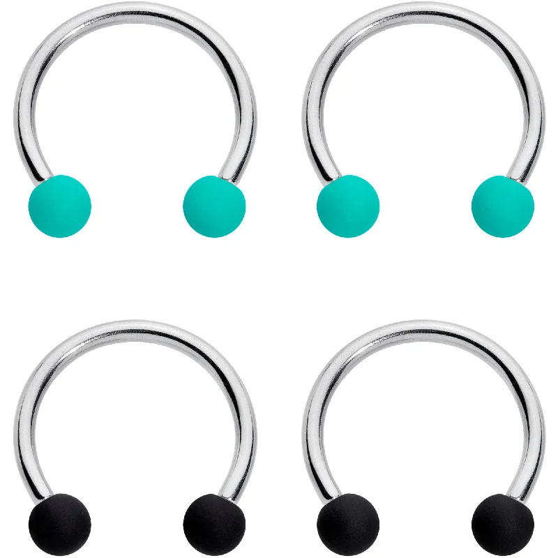 Women's Earrings – Elegant Designs for Every Personality--16 Gauge 3/8 Black Teal Matte Horseshoe Circular Barbell Set of 4