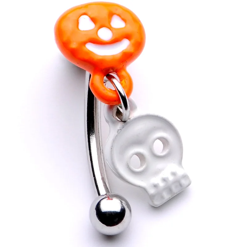 Women's Earrings – Elegant Designs for Every Personality--16 Gauge 3/8 Pumpkin Ghost Halloween Dangle Curved Eyebrow Ring