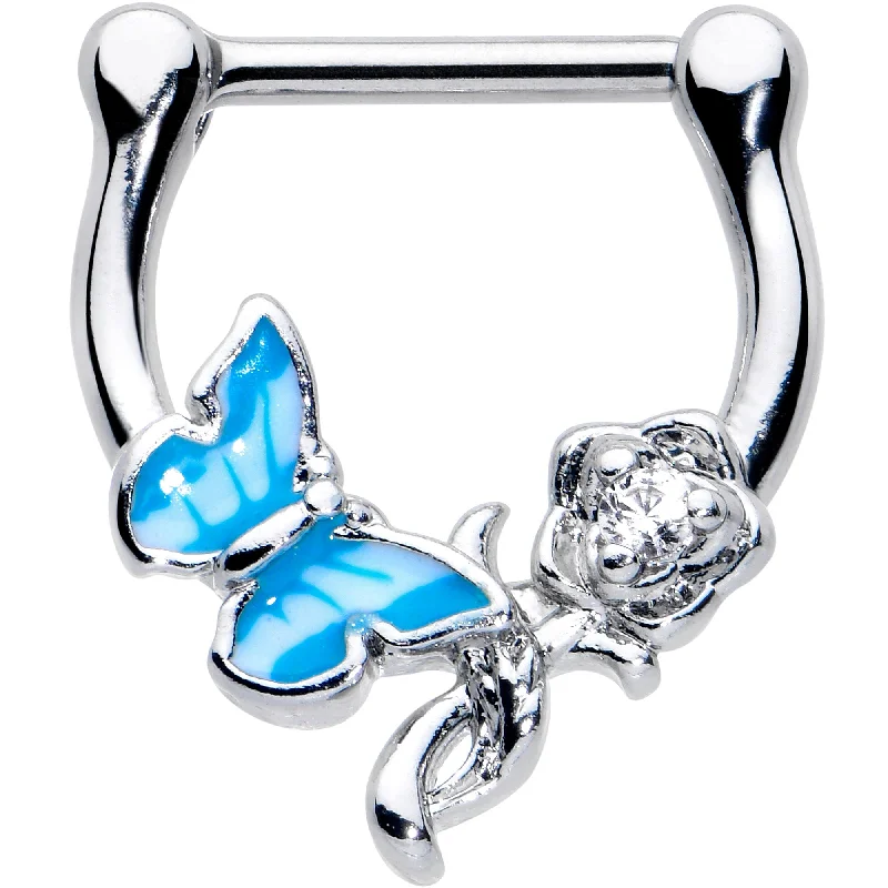 Elegant Gold Nose Rings for Stunning Fashion -16 Gauge 5/6 Clear Gem Butterfly Rose Flower Blue Cartilage Clicker Elegant Gold Nose Rings for Stunning Fashion -16 Gauge 5/6 Clear Gem Butterfly Rose Flower Blue Cartilage Clicker
