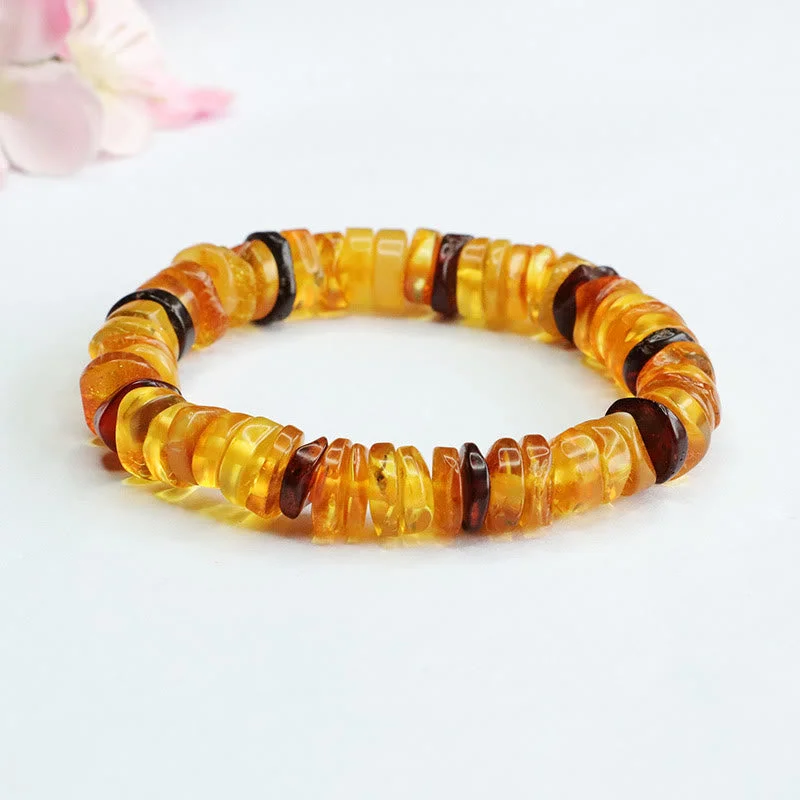 Unique Men's Stretch Bracelets-Buddha Stones Amber Peace Buckle Confidence Bracelet