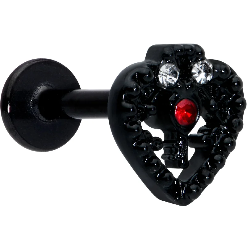 Elegant and Sleek Lip Rings for Chic Appeal16 Gauge 5/16 Red Clear Gem Black Heart Key Labret Monroe Tragus