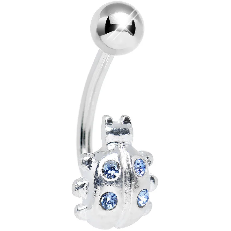 Trendy Belly Rings for Fashion-Forward Women -Aqua Gem Silver Ladybug Belly Ring