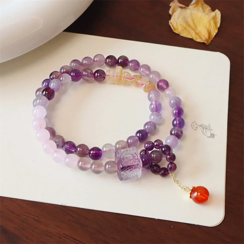Trendy Bangles for Women with Custom Options-Buddha Stones Natural Amethyst Citrine Positive Transformation Double Wrap Bracelet Trendy Bangles for Women with Custom Options-Buddha Stones Natural Amethyst Citrine Positive Transformation Double Wrap Bracelet