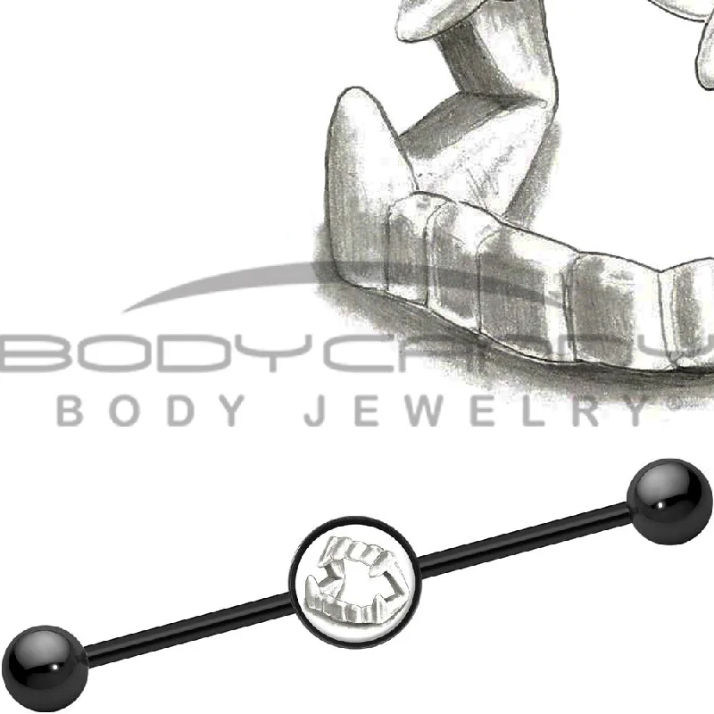 Women's Earrings – Elegant Designs for Every Personality--14 Gauge Black Anodized Fearsome Vamp Fangs Industrial Barbell 37mm
