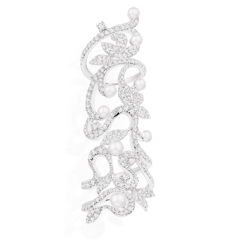 Chic Women's Rings for Fashion-Forward Looks-Flower Articulated Ring with Pearls