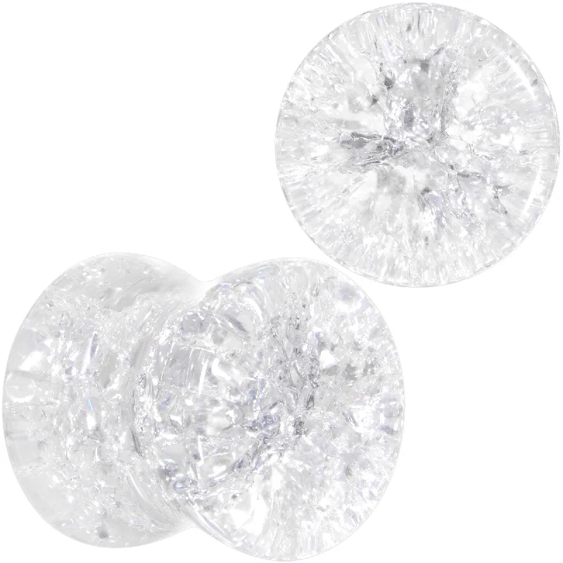 Women's Earrings – Elegant Designs for Every Personality--Clear Shattered Glass Saddle Plug Set 6mm to 16mm